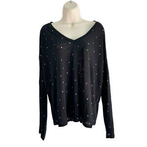 Rails Woman's Sz L Sami Black Rainbow Stella Stars Long Sleeve V Neck Top Shirt
